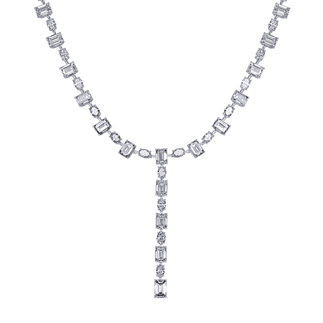 18k White Gold and 21.56 Total Weight Diamond Lariat Necklace