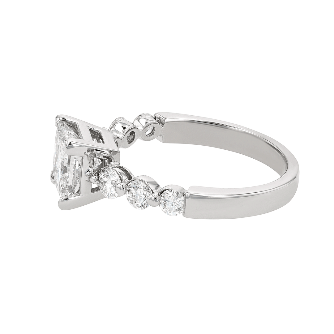 18k White Gold and Princess Cut Diamond 1.53 Total Weight Engagement Ring