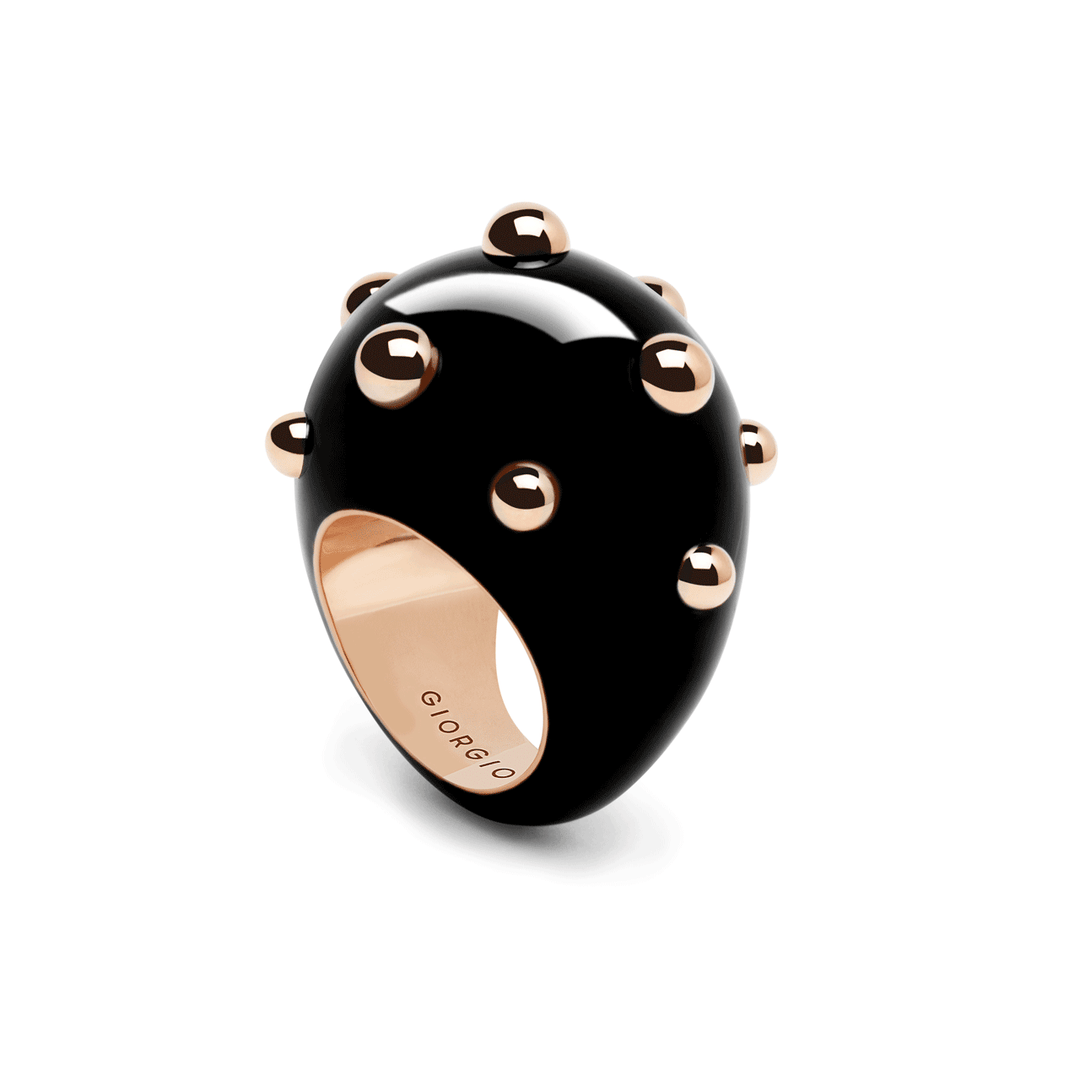 Giorgio B Goccia 18k Gold and Black Enamel Ring