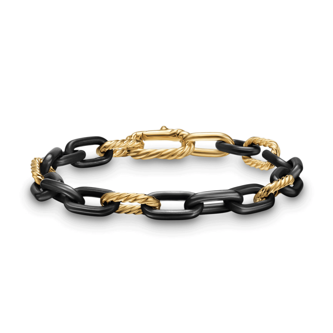 David Yurman Madison Chain Bracelet Black Titanium with 18K Yellow Gold, 8.5mm