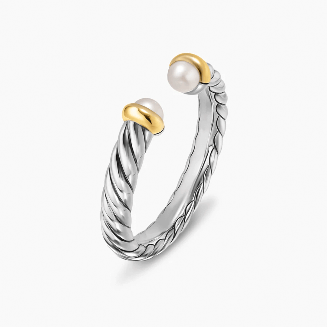 David Yurman Petite Cable Open Ring Sterling Silver with 14k Yellow Gold and Pearls, 3.4mm