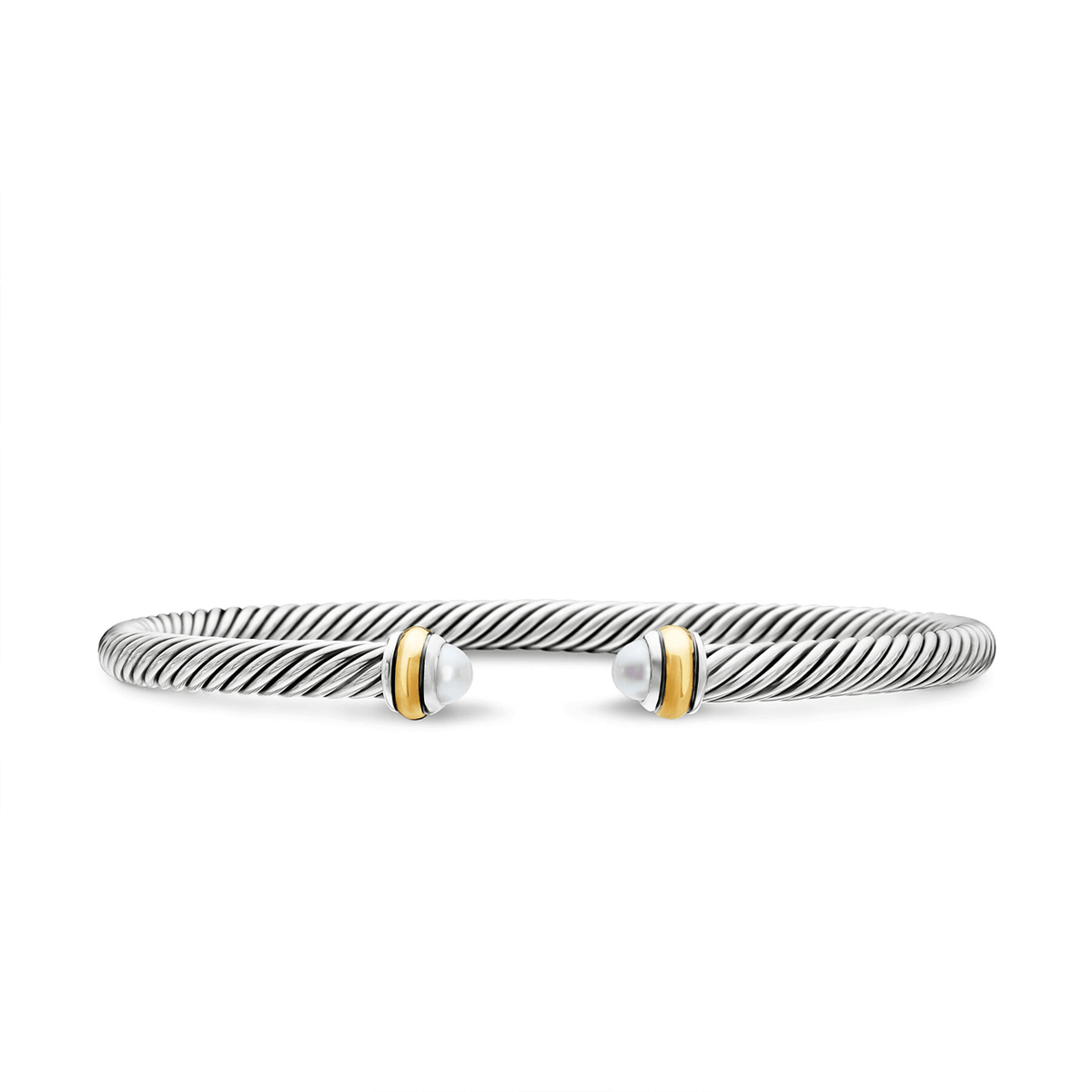 David Yurman Classic Cable Bracelet Sterling Silver with 18K Yellow Gold and Pearls, 4mm Small