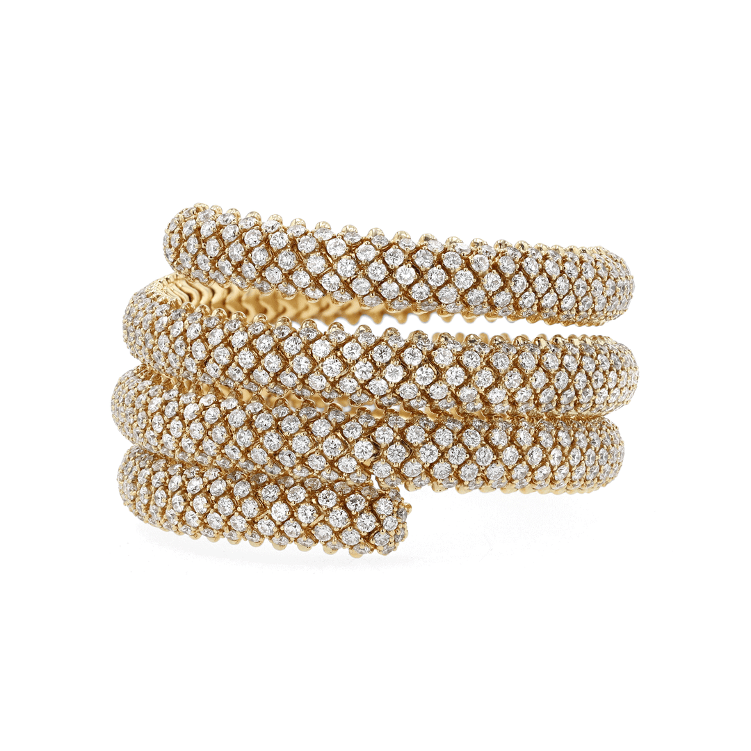 18k Yellow Gold and 30.00 Total Weight Diamond Coil Bracelet