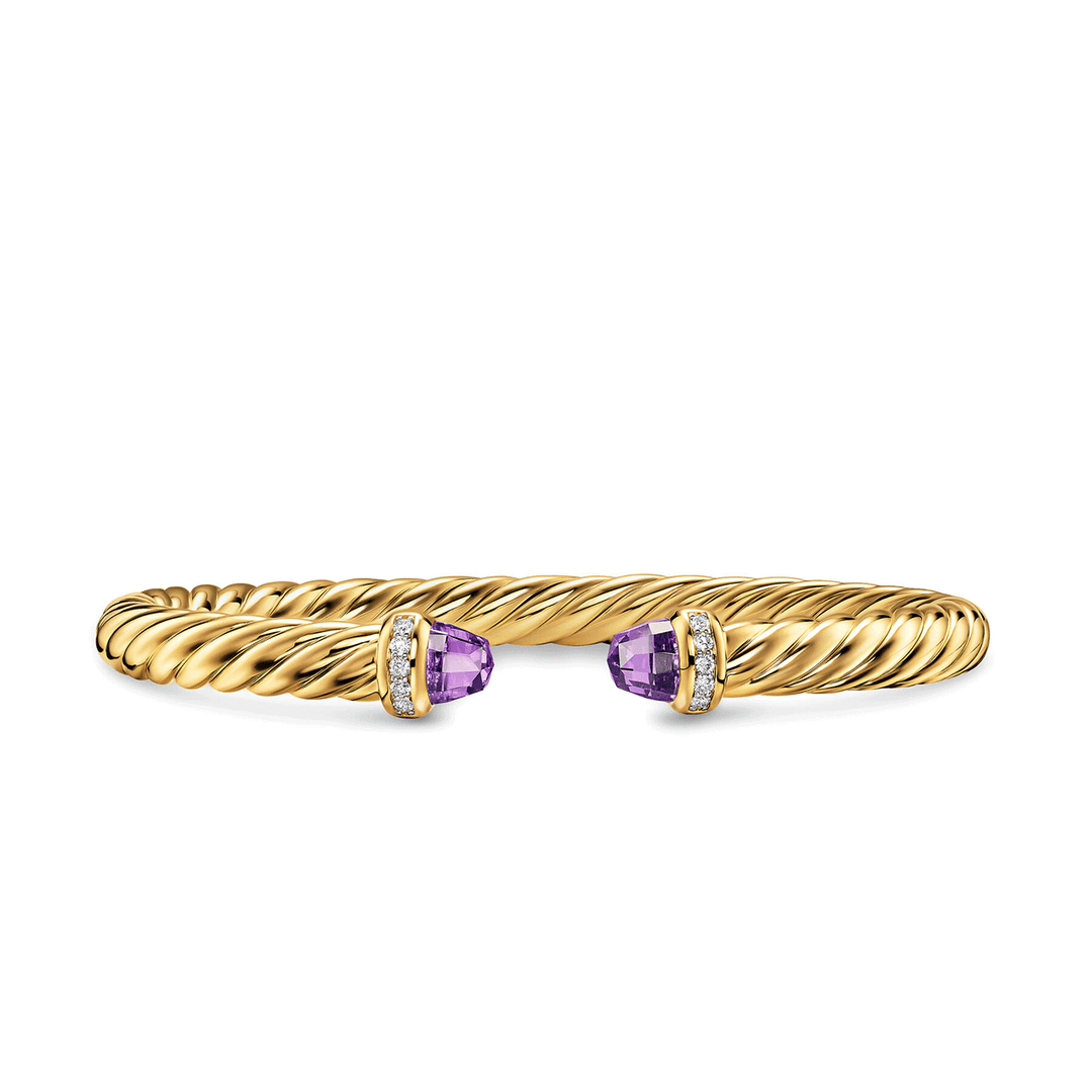 David Yurman Cablespira® Flex Bracelet 18K Yellow Gold with Amethyst and Diamonds, 6mm Medium