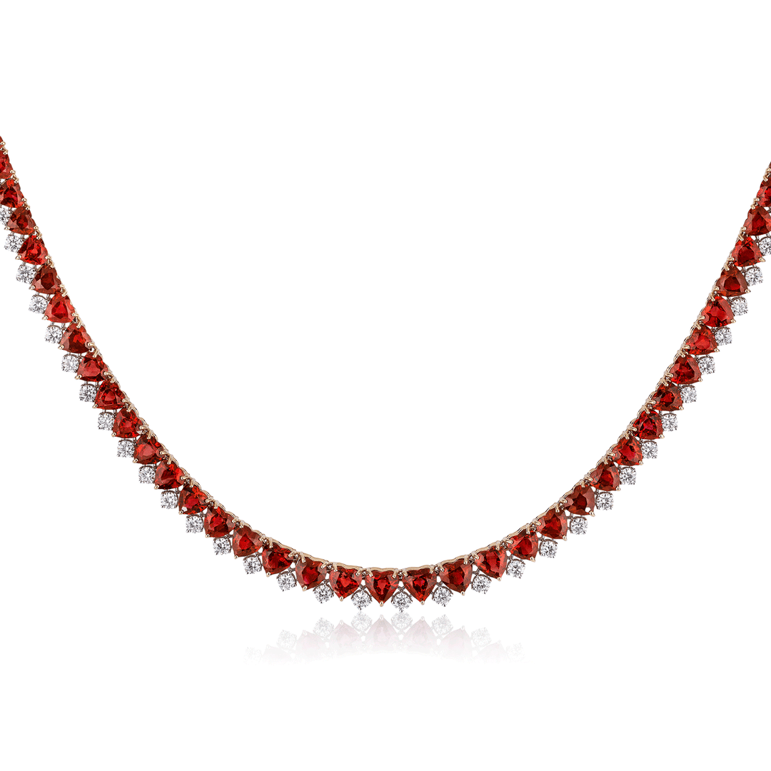 Private Reserve Platinum Heart Shape Rubies and Diamond Riviera Necklace