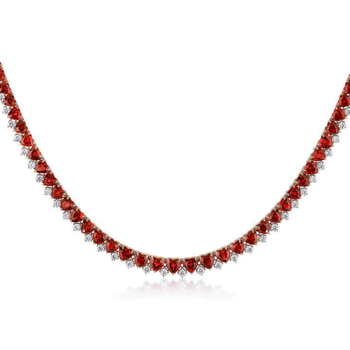 Private Reserve Platinum Heart Shape Rubies and Diamond Riviera Necklace