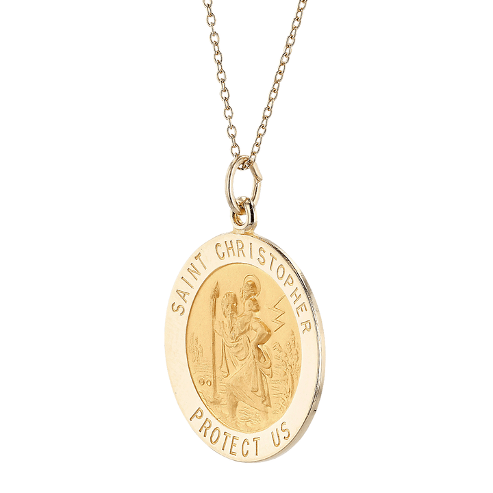 14k Yellow Gold St. Christopher 20mm Pendant with Chain