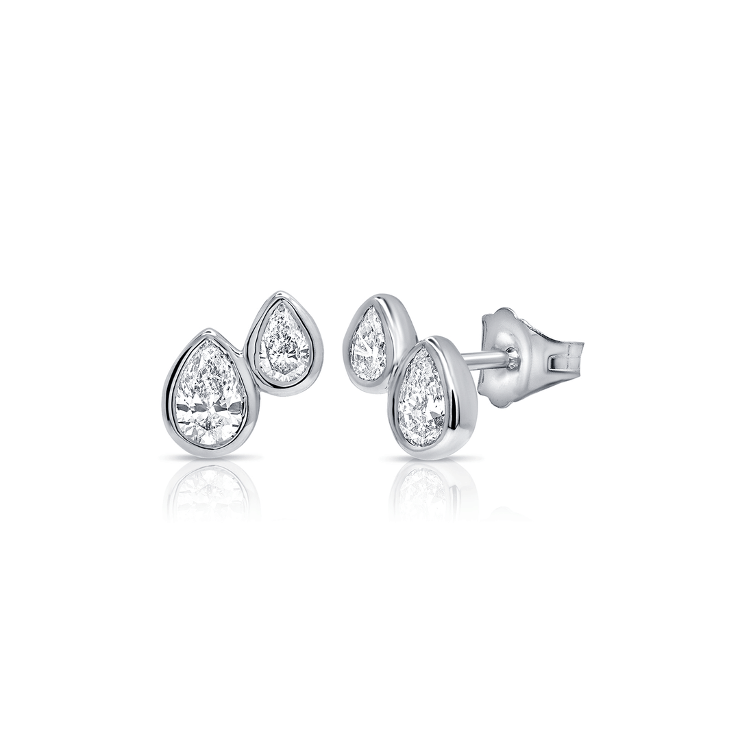 14k White Gold and 0.68 Total Weight Pear Diamond Studs