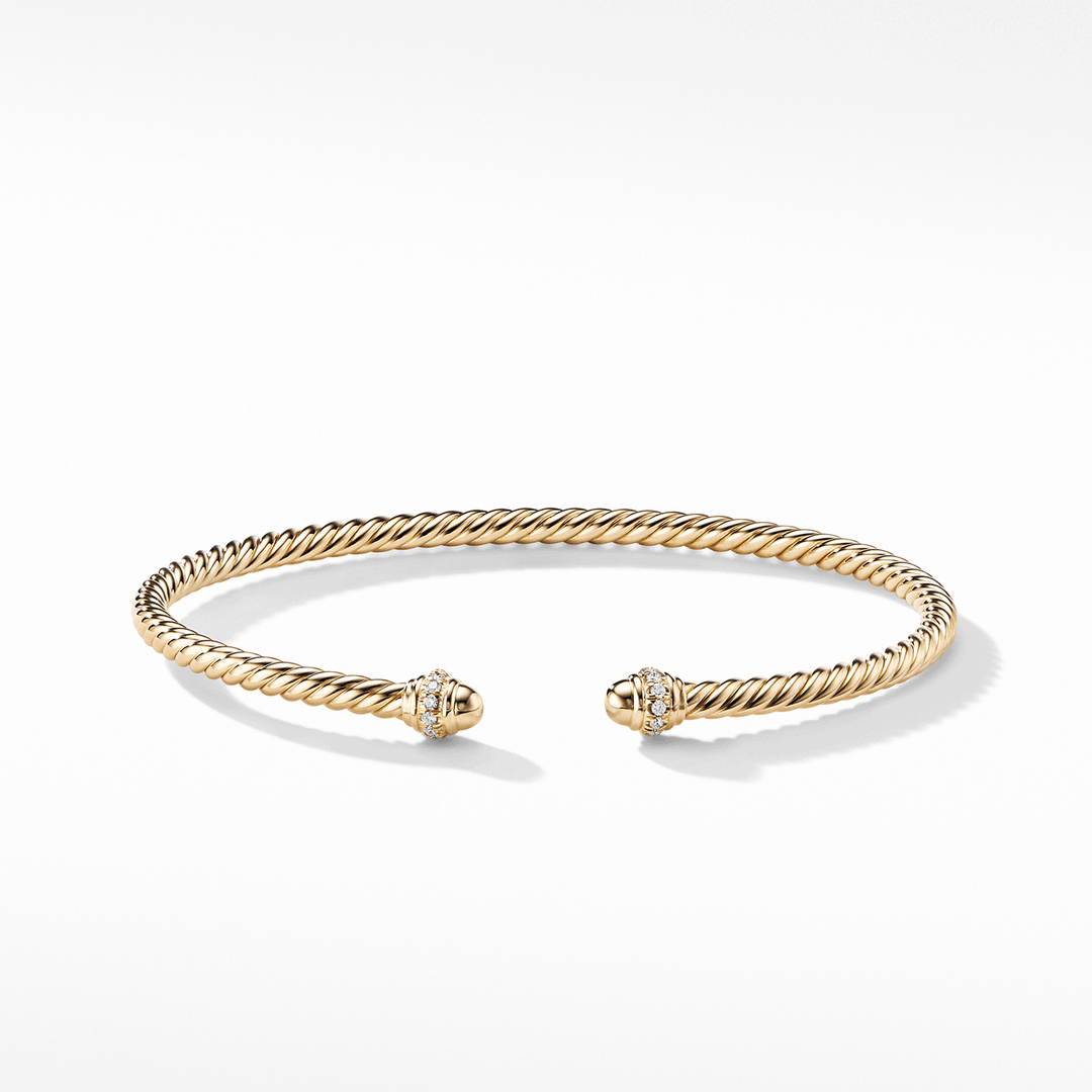 David Yurman Cable Spira Bracelet in 18k Yellow Gold with Diamonds, 3mm