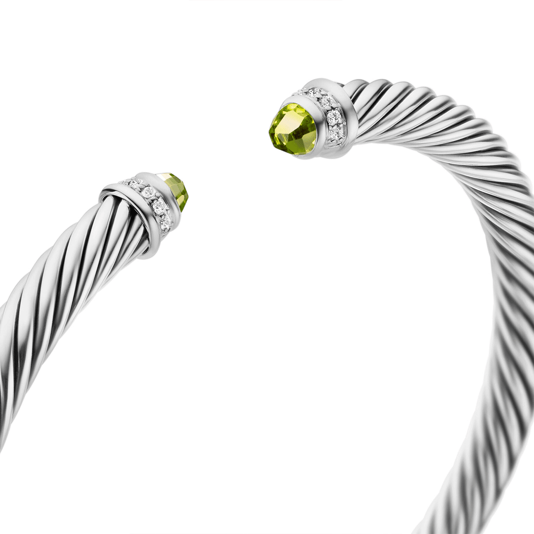 David Yurman Classic Cable Bracelet Sterling Silver with Peridot and Diamonds, 5mm