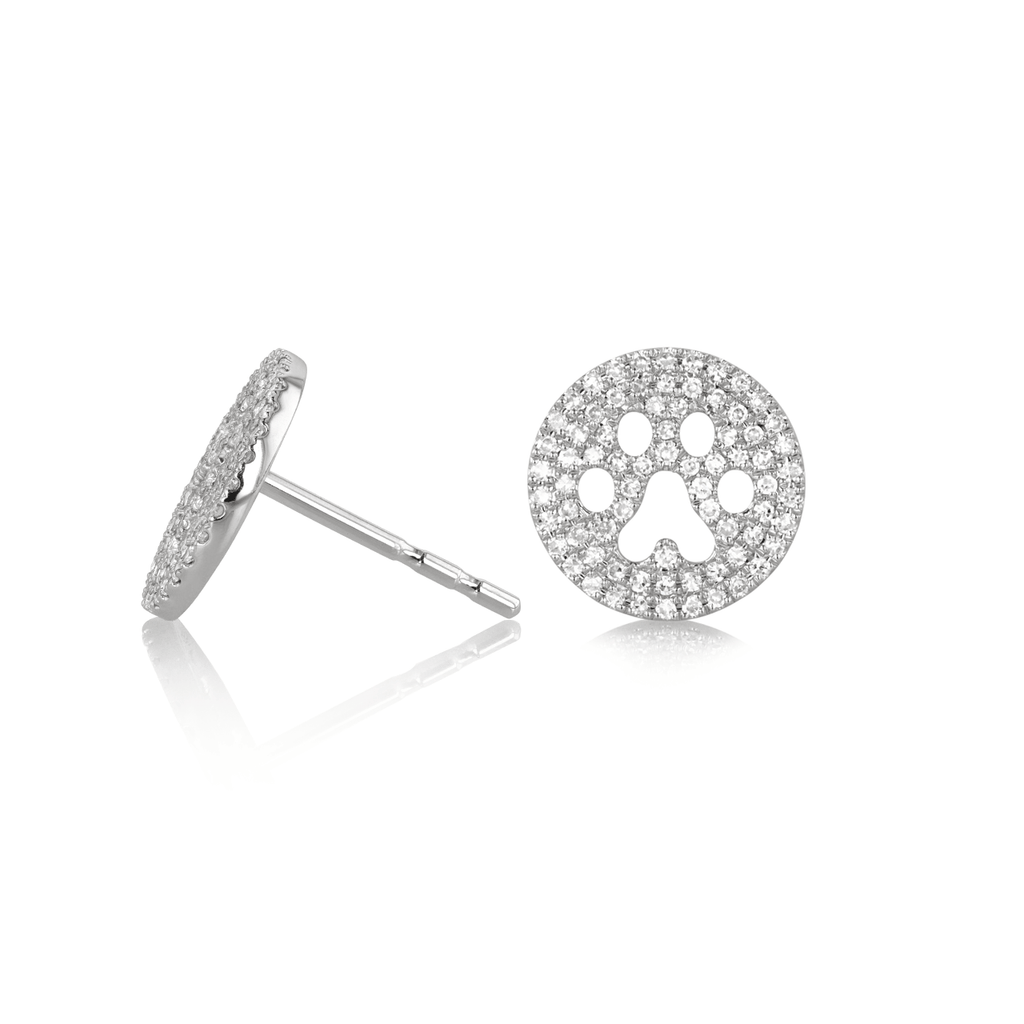 14k White Gold and Diamond .40 Total Weight Paw Print Earrings