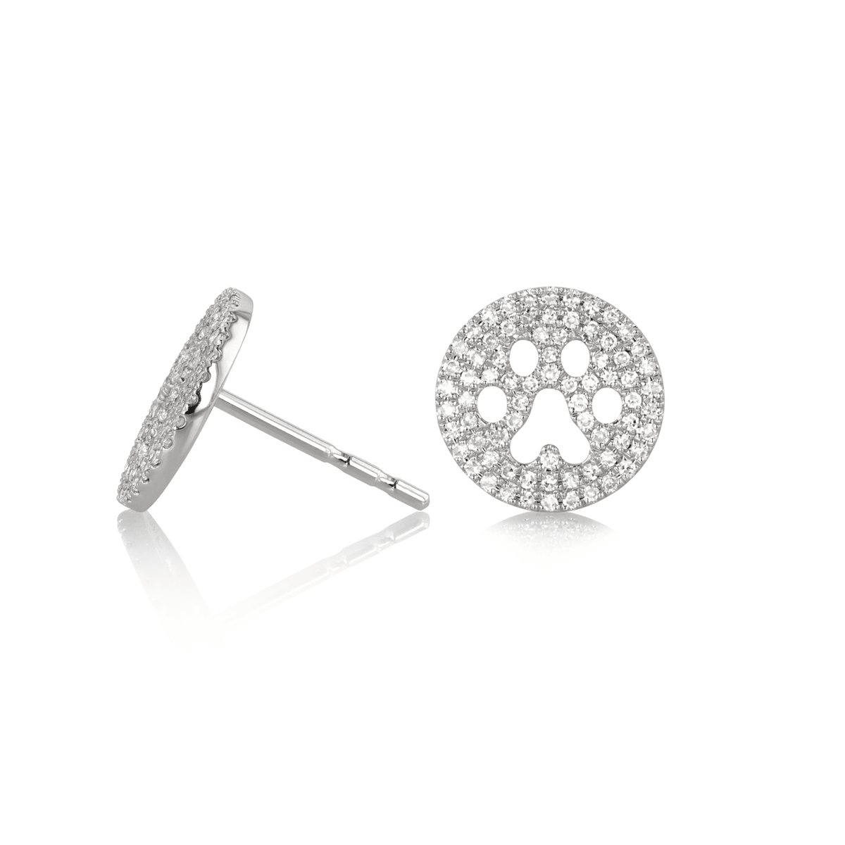 14k White Gold and Diamond .40 Total Weight Paw Print Earrings
