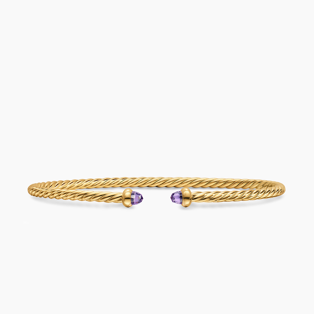David Yurman Micro Cablespira Flex Bracelet 18k Yellow Gold with Amethyst, 2.6mm
