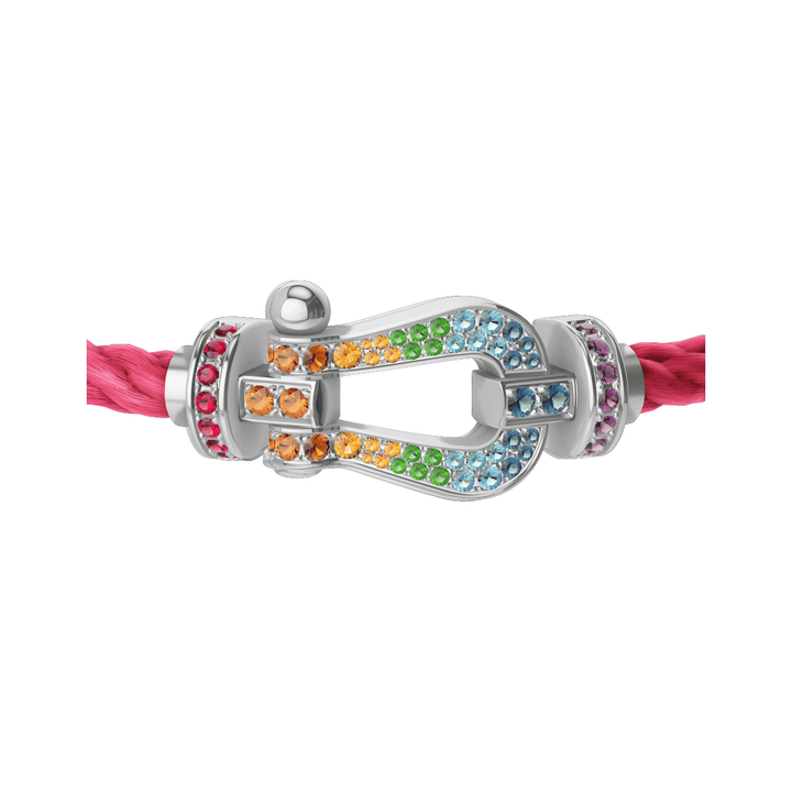 FRED FORCE 10 Rosewood Cord with 18k White Gold Rainbow Gemstone LG Buckle, Exclusively at Hamilton Jewelers