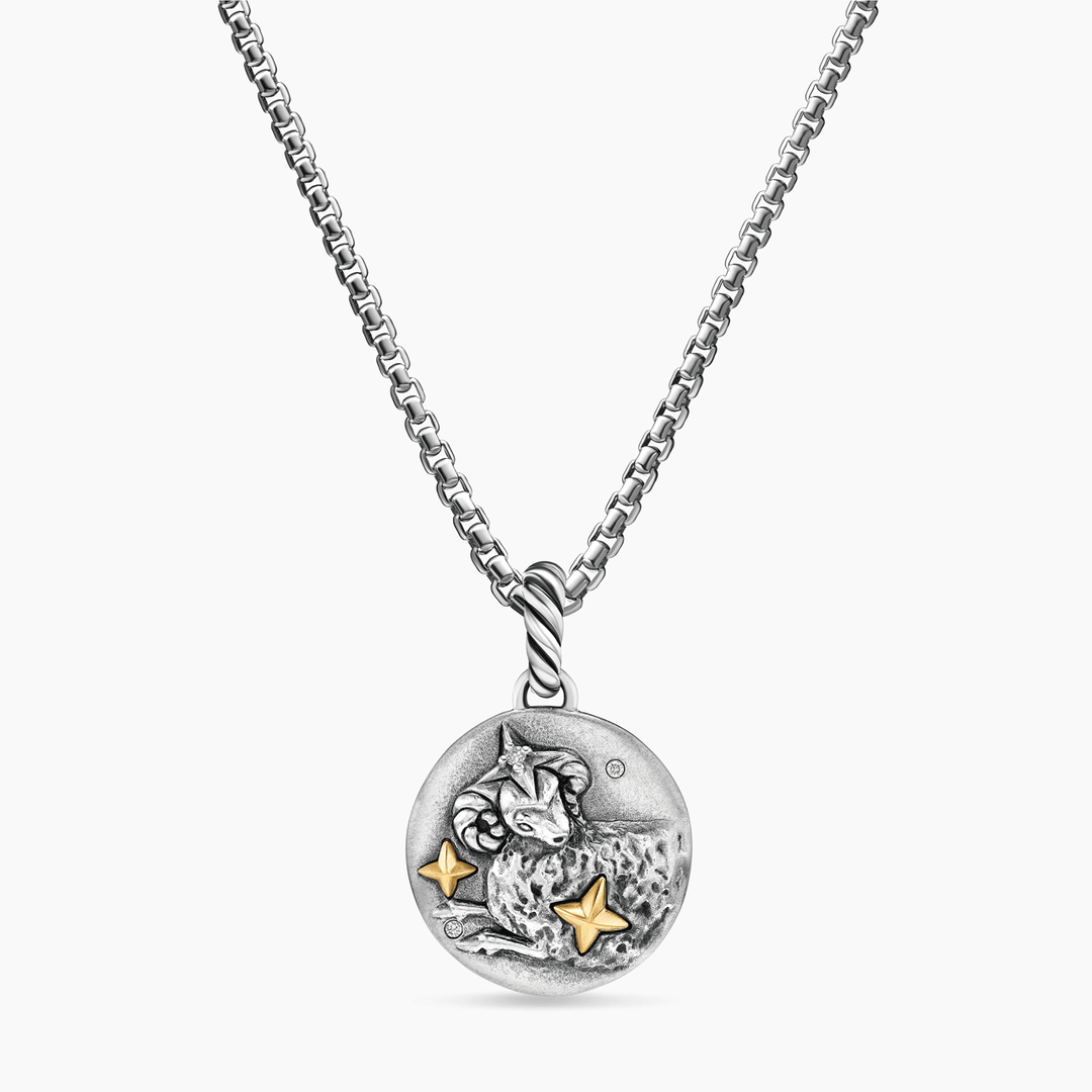 David Yurman Aries Amulet Sterling Silver with 18k Yellow Gold and Diamonds, 19mm