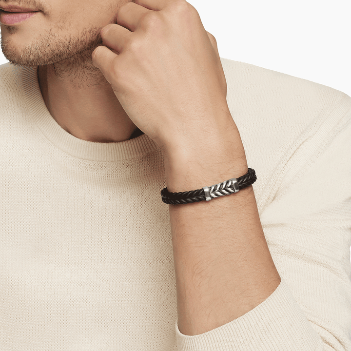 David Yurman Chevron Bracelet Black Rubber with Sterling Silver, 9mm