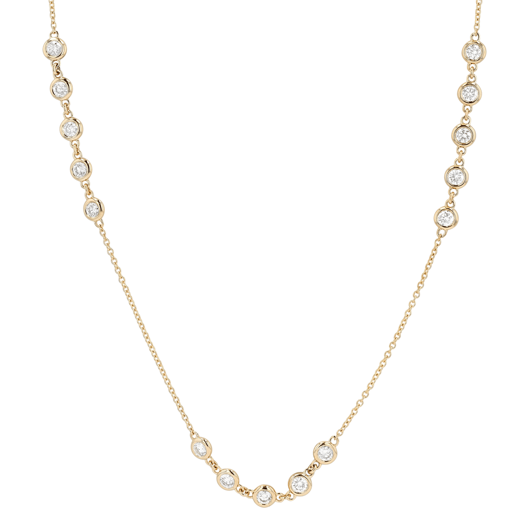 14k Yellow Gold and Diamond 1.64 Total Weight Station Necklace