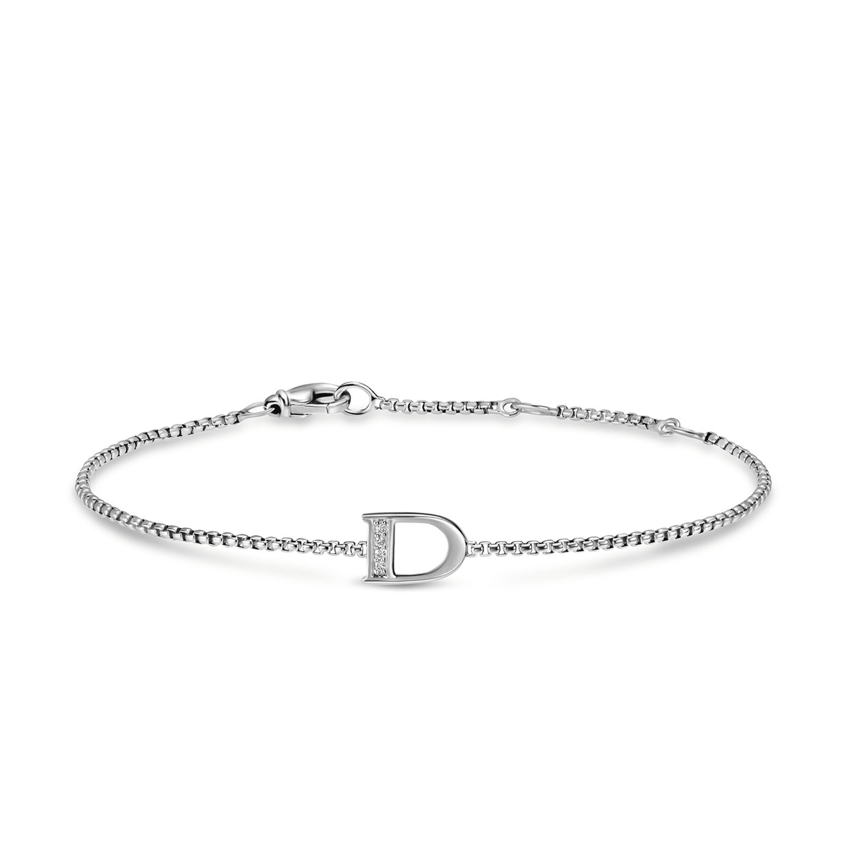 David Yurman Petite Initial Chain Bracelet Sterling Silver with Diamond D