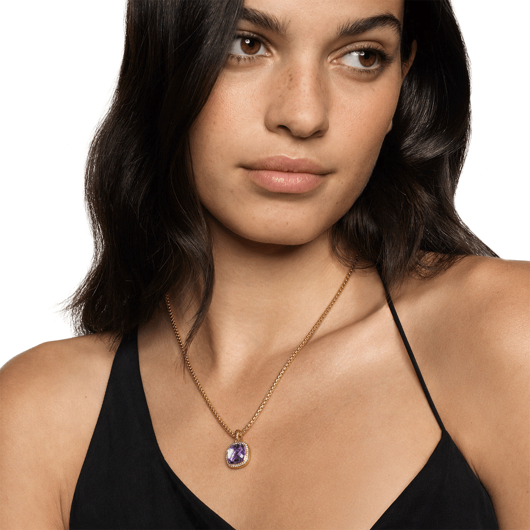David Yurman Albion® Pendant 18K Yellow Gold with Amethyst and Diamonds, 11mm
