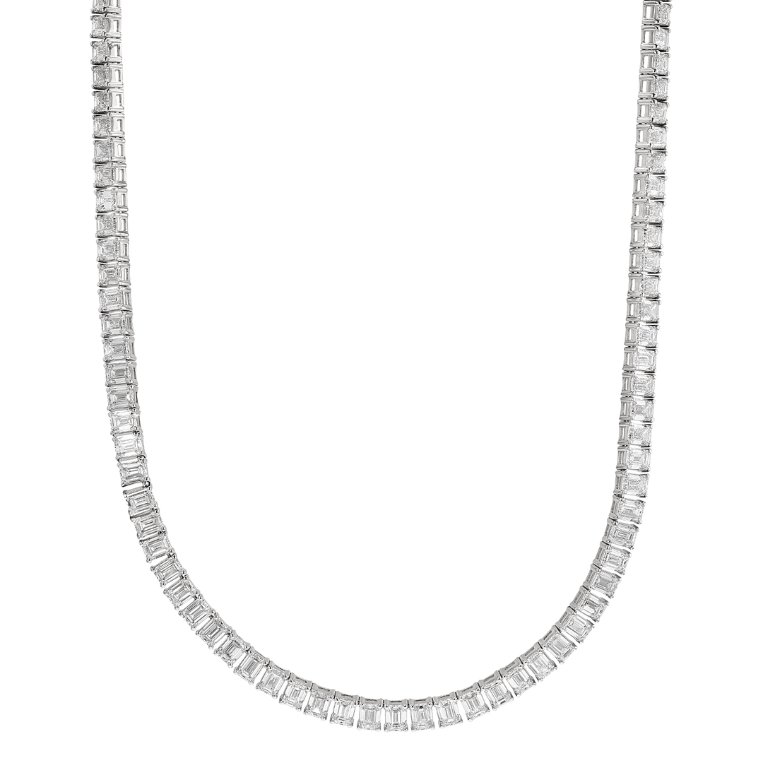 18k Wite Gold and Emerald Cut Diamond 39.60 Total Weight Line Necklace