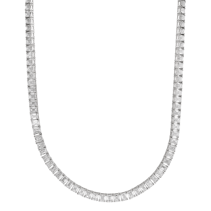 18k Wite Gold and Emerald Cut Diamond 39.60 Total Weight Line Necklace