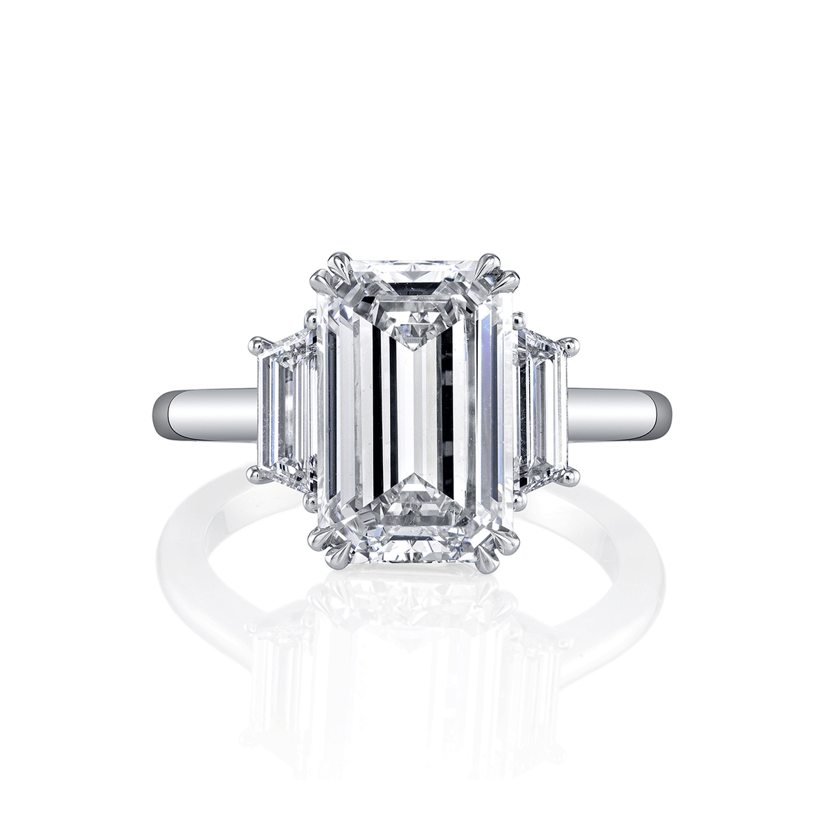 Platinum and 4.04 Total Weight Emerald Cut Diamond Three Stone Ring