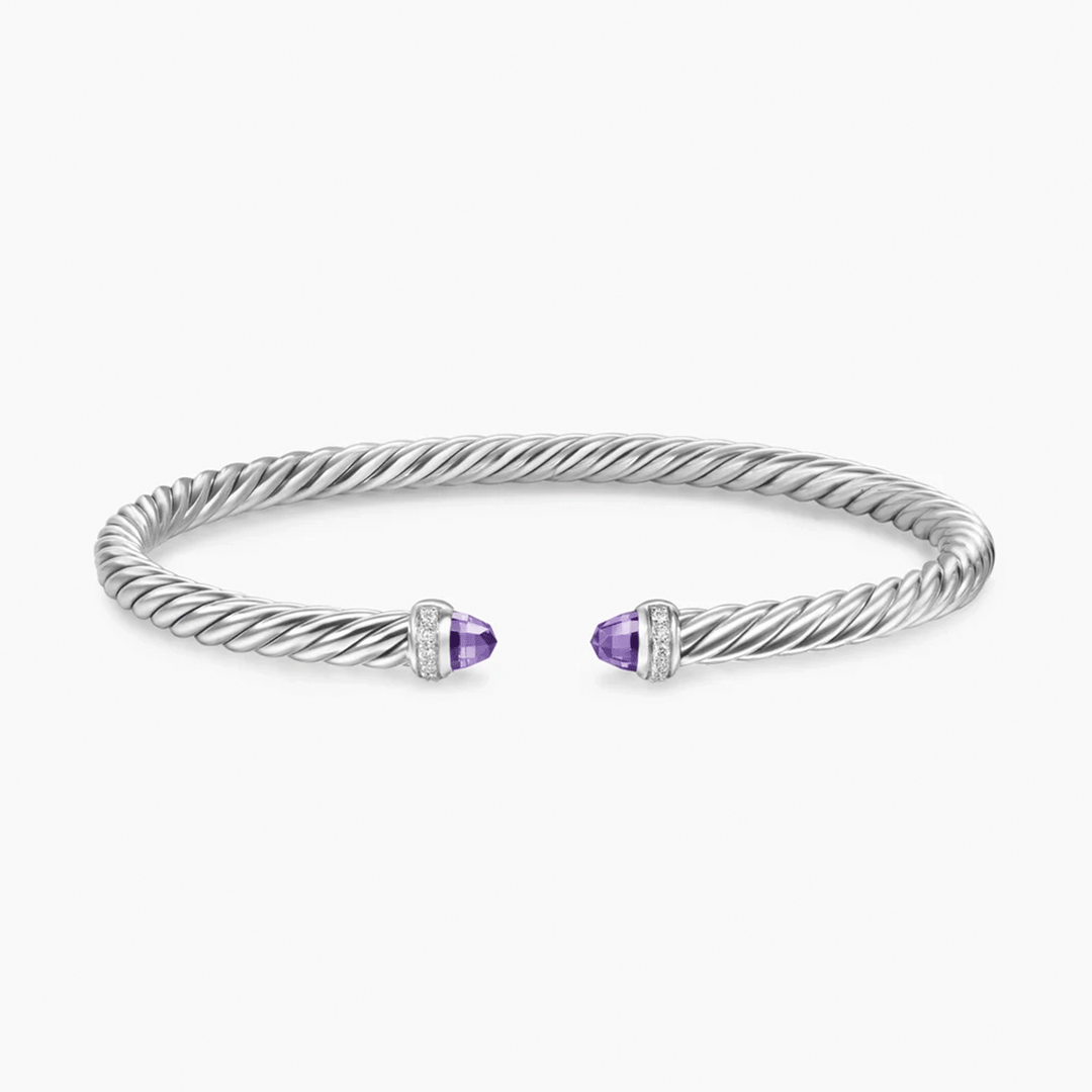 David Yurman Cablespira Flex Bracelet Sterling Silver with Amethyst and Diamonds, 4mm