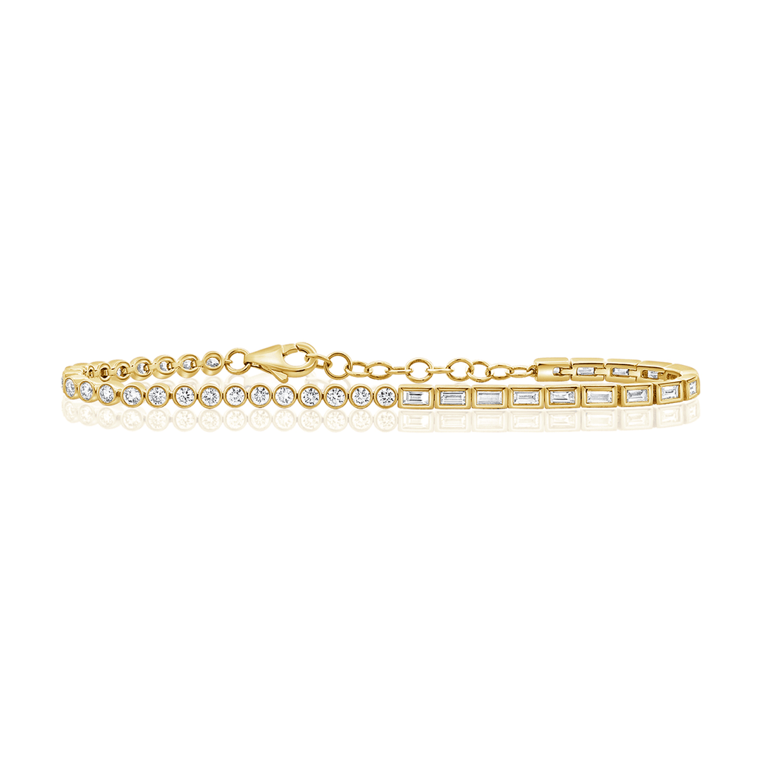14k Yellow Gold Round and Baguette Diamond Bracelet