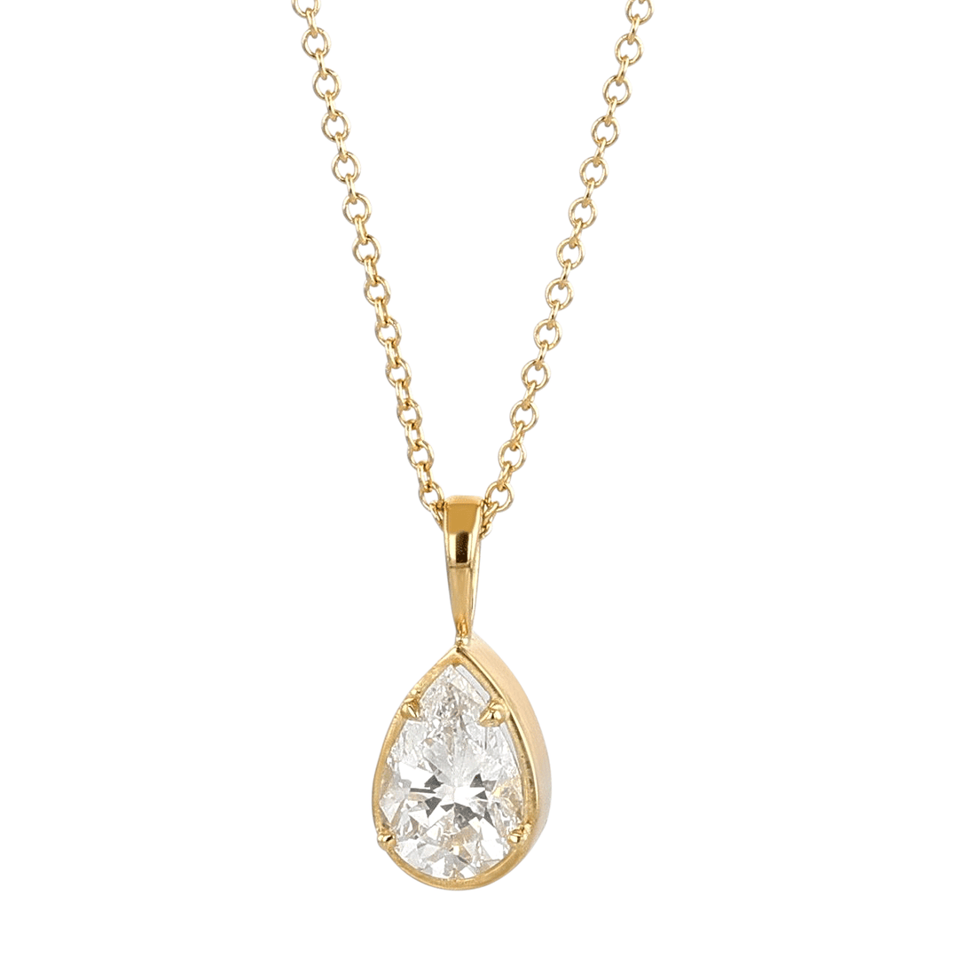 Classic 18k Gold and Pear Shape 2.01 Total Weight Diamond Pendant