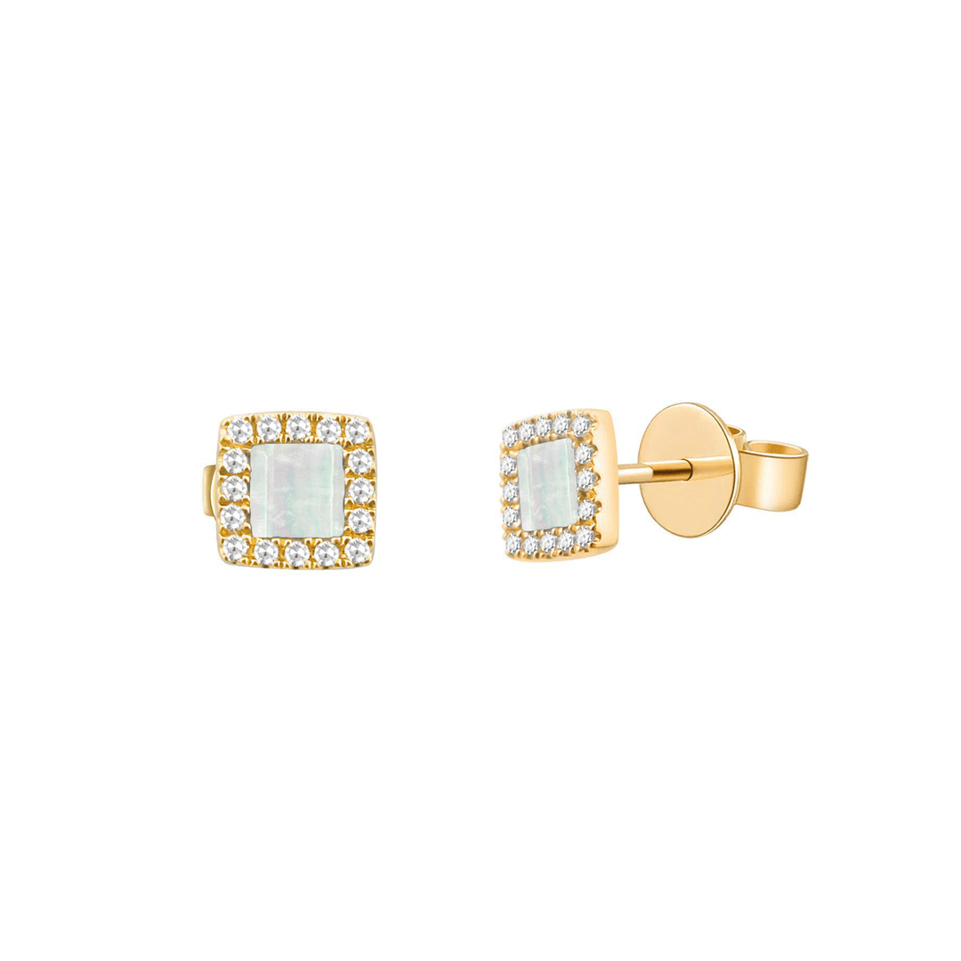 14k Yellow Gold and Mother Of Pearl Stud Earrings