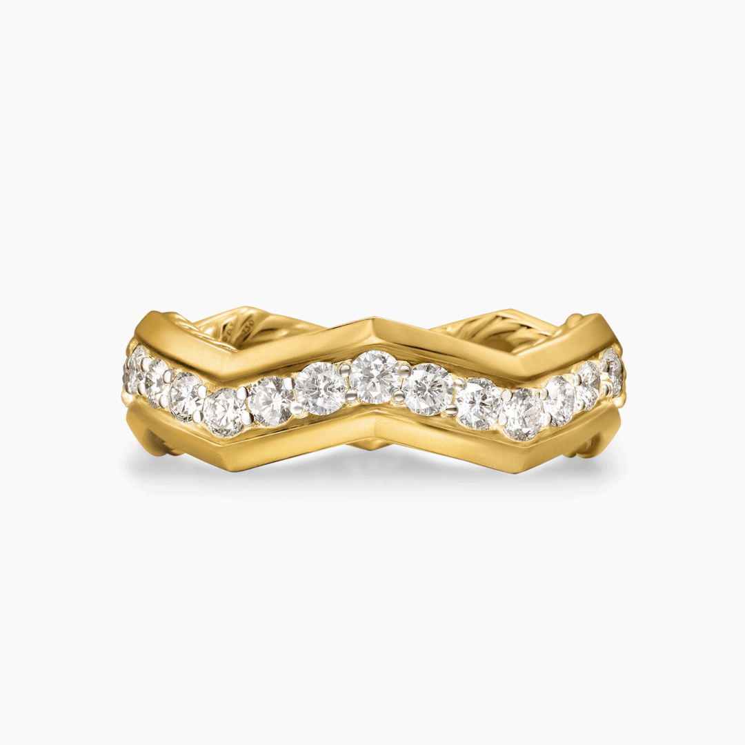 David Yurman Zig Zag Stax Ring 18k Yellow Gold with Diamonds, 5mm