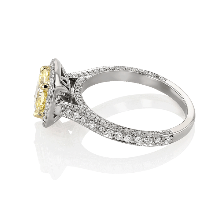 18k White Gold and Fancy Yellow Radiant Diamond 1.33 Total Weight Engagement Ring