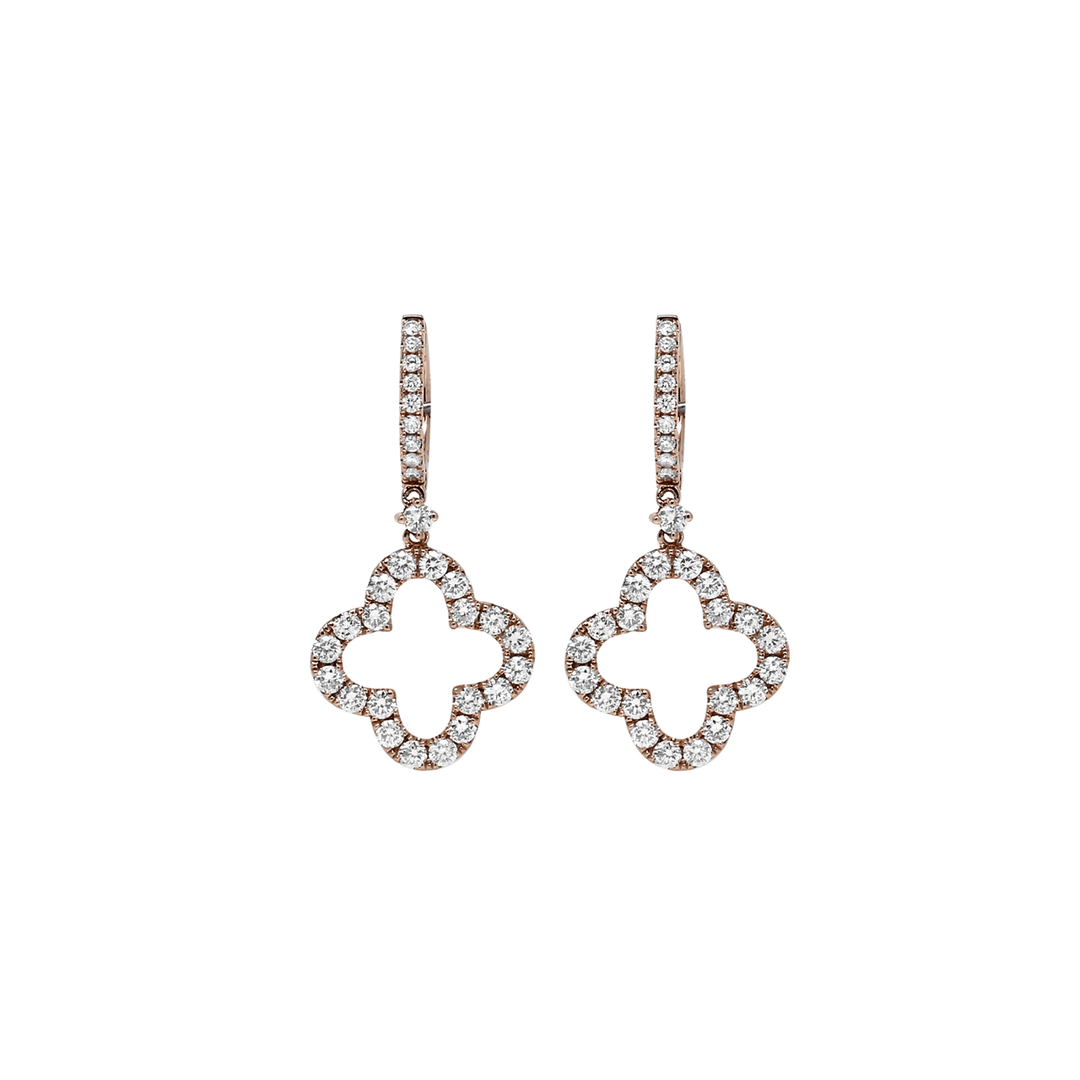 Classic 18k Rose Gold and Diamond 1.72 Total Weight Clover Earrings