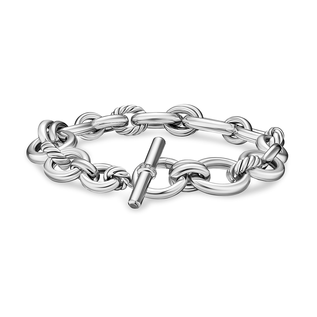 David Yurman DY Mercer® Chain Bracelet Sterling Silver with Diamonds, 8mm Medium