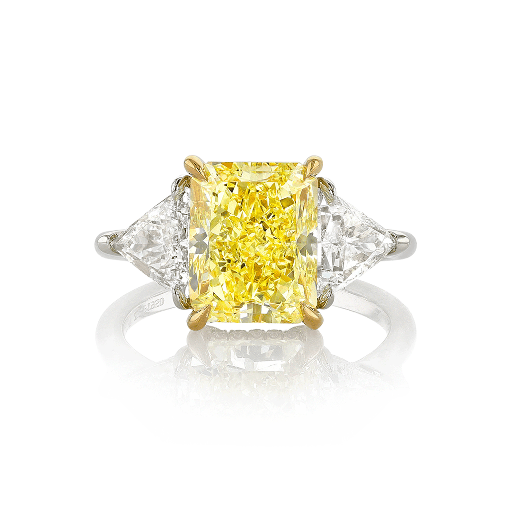 Hamilton Collection Platinum and 4.61 Total Weight Fancy Yellow Radiant Cut Diamond Engagement Three Stone Ring