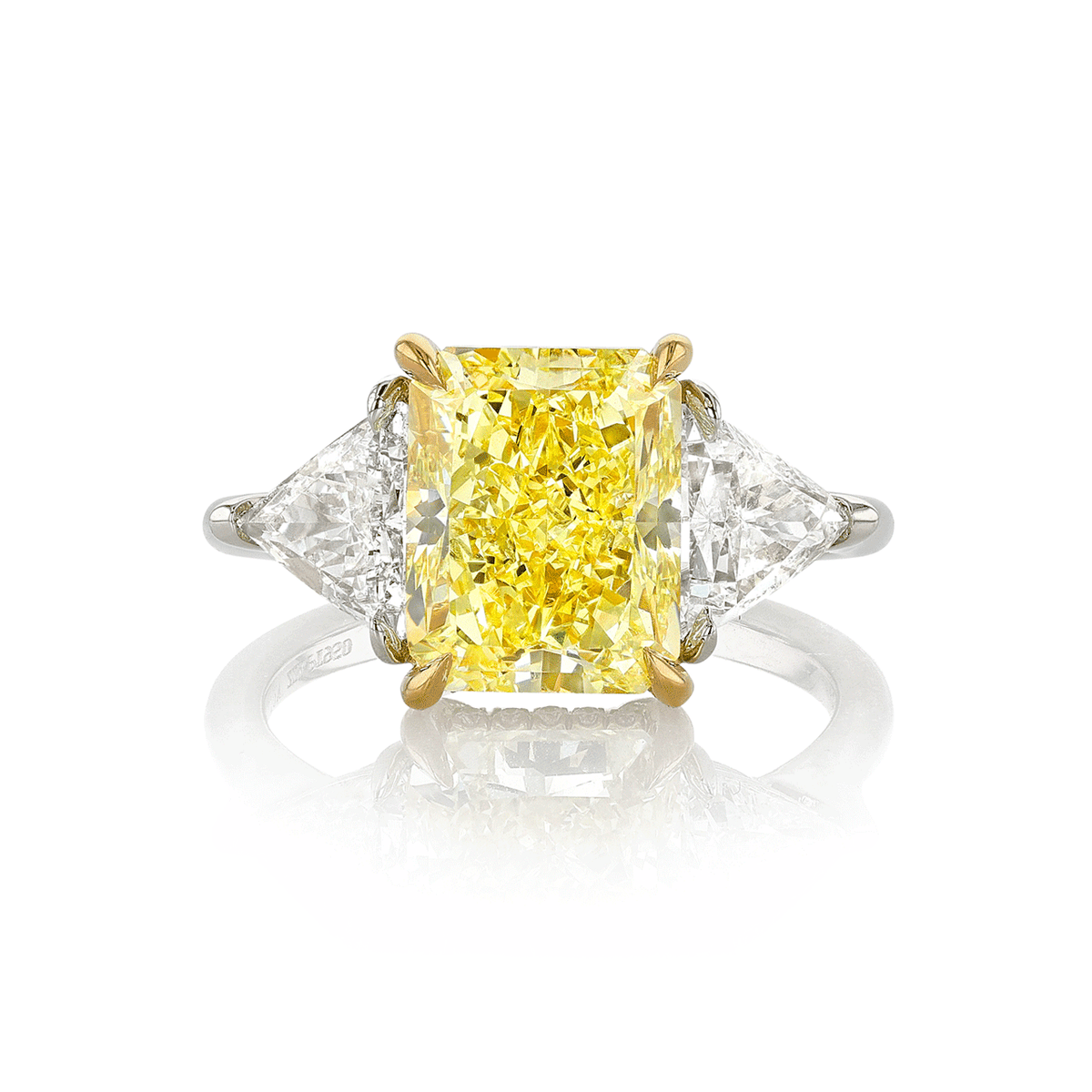 Hamilton Collection Platinum and 4.61 Total Weight Fancy Yellow Radiant Cut Diamond Engagement Three Stone Ring