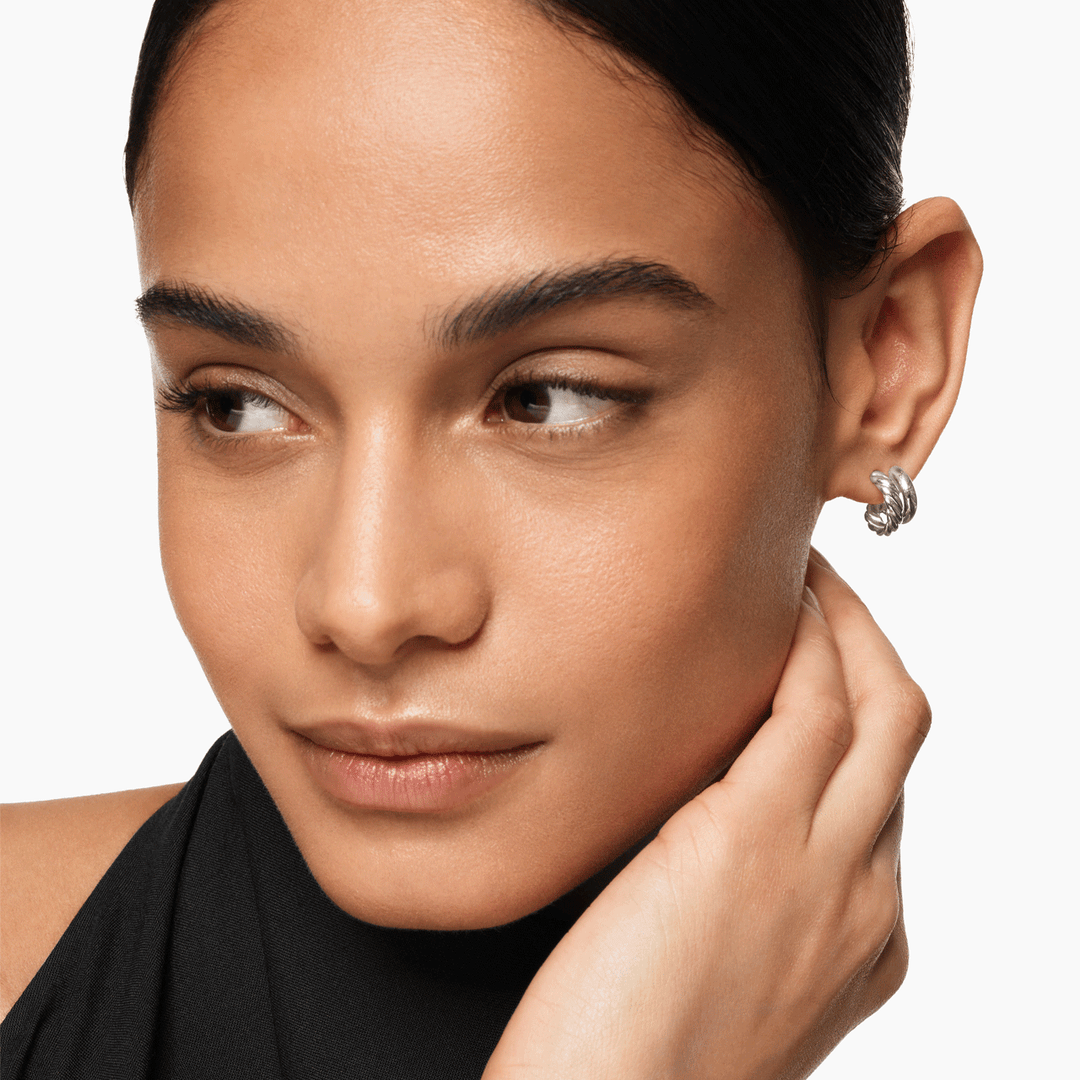 David Yurman Mercer Double Hoop Huggie Earrings Sterling Silver, 13.5mm