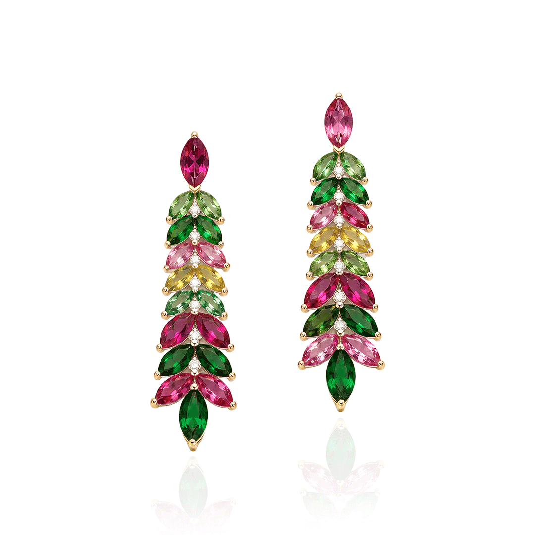 Goshwara G-one 18k Yellow Gold and Multi Color Tourmaline Diamond Dangle Earrings