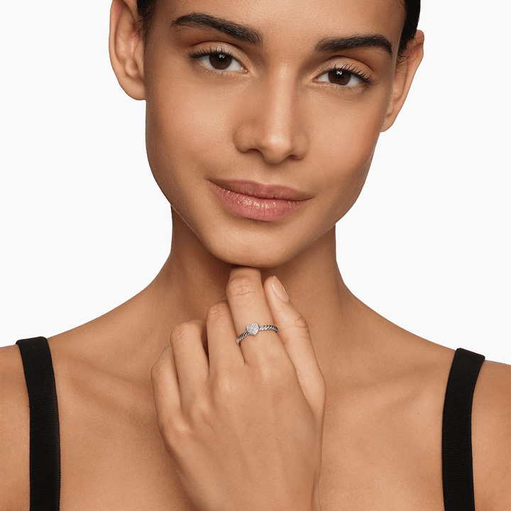 David Yurman Cable Collectibles Heart Stack Ring Sterling Silver with Pavé Diamonds, 6.2mm