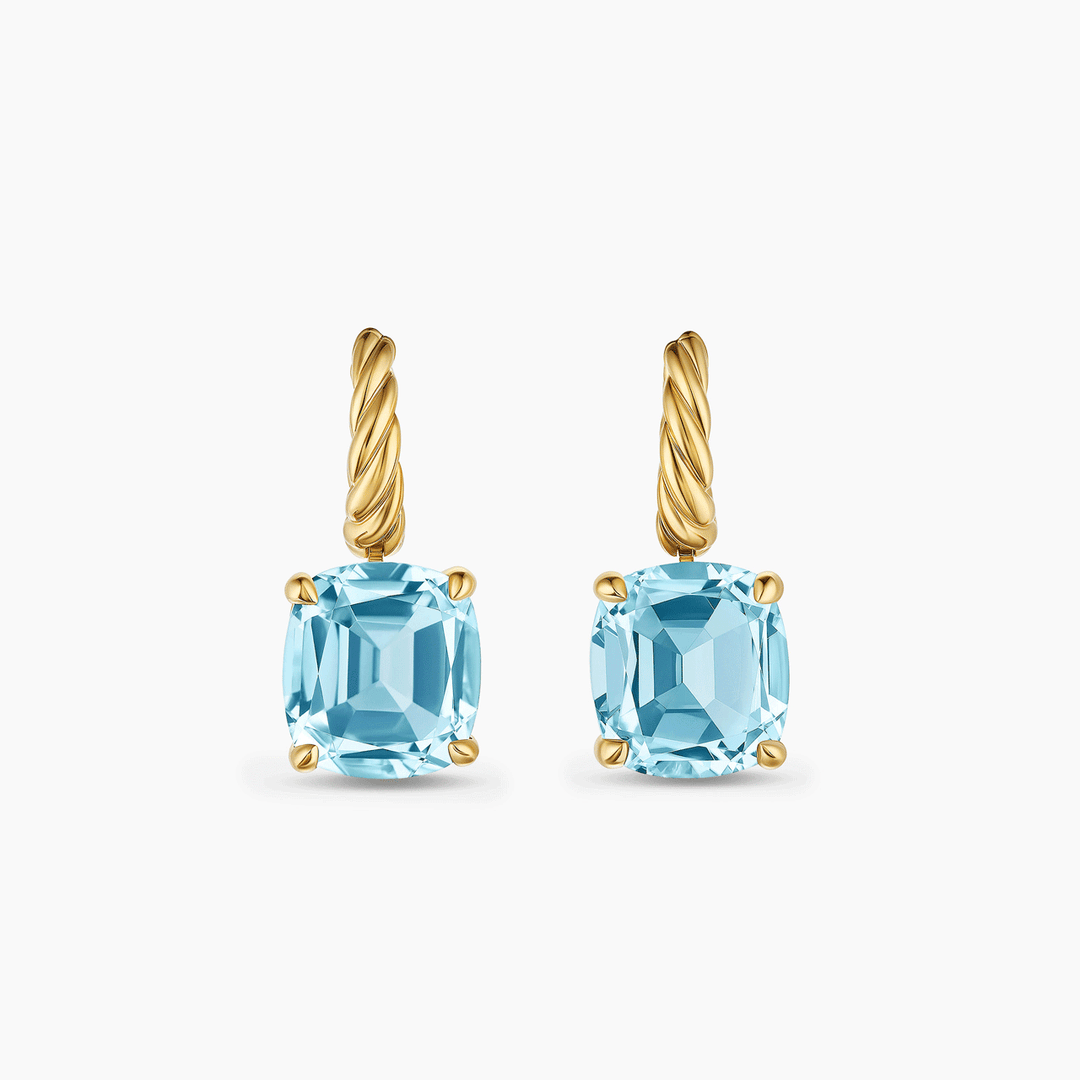 David Yurman Marbella Drop Earrings 18k Yellow Gold with Sky Blue Topaz, 11mm