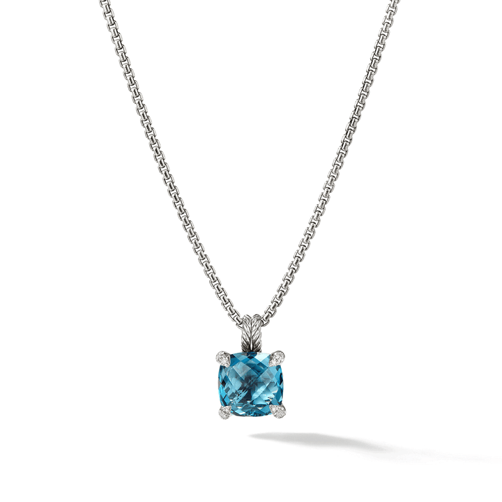 David Yurman Chatelaine Pendant Necklace in Sterling Silver with Blue Topaz and Pavé Diamonds