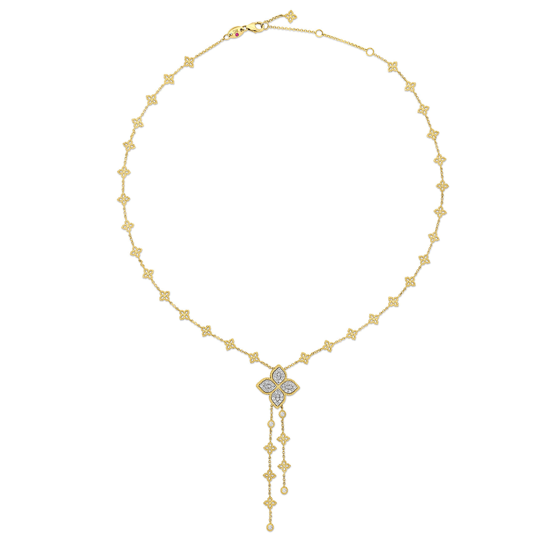 Roberto Coin Princess Flower 18k Yellow Gold White Goldand Diamond  Lariat Necklace