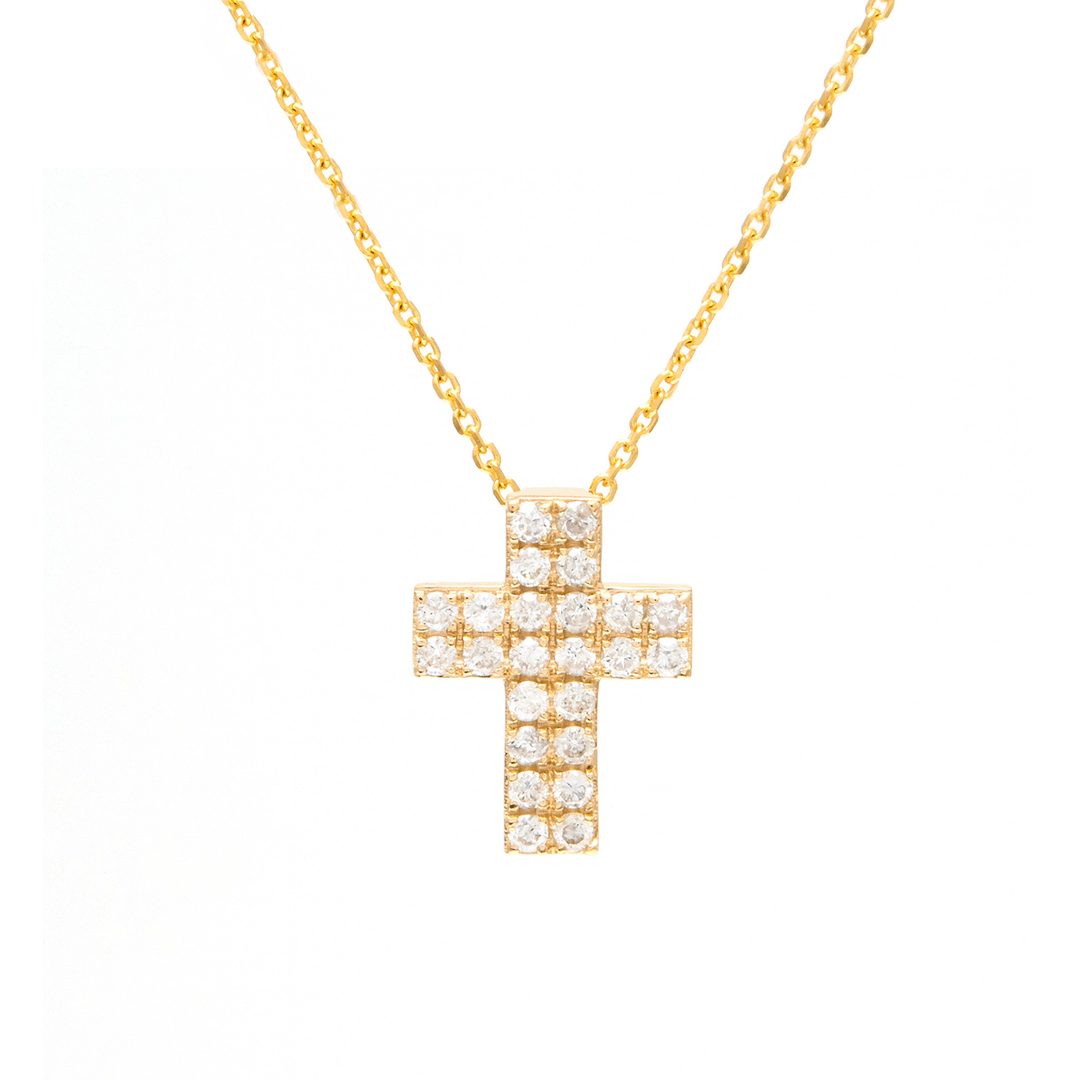 14k Yellow Gold and Diamond .25 Total Weight Cross Pendant