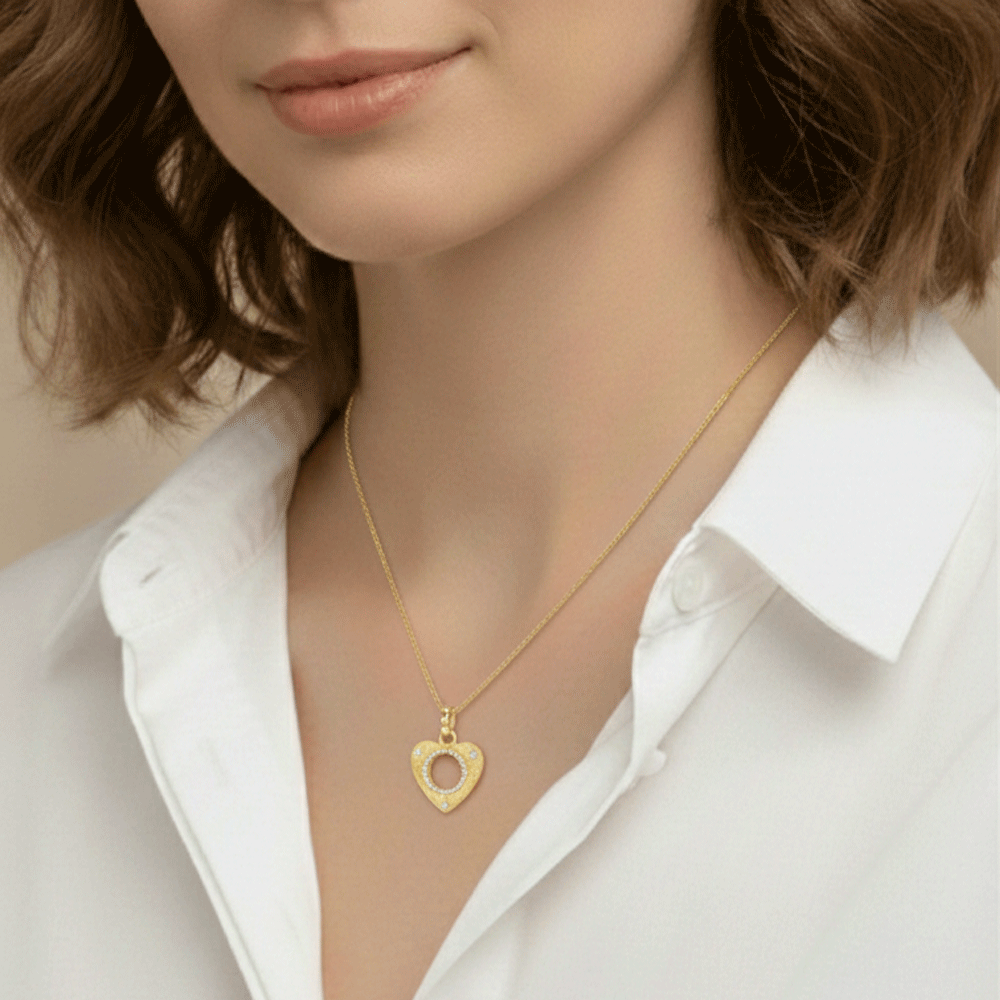 18k Yellow Gold Open Heart Diamond .22 Total Weight Charm