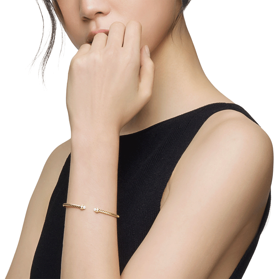 David Yurman Cable Spira Bracelet in 18k Yellow Gold with Pearls and Diamonds