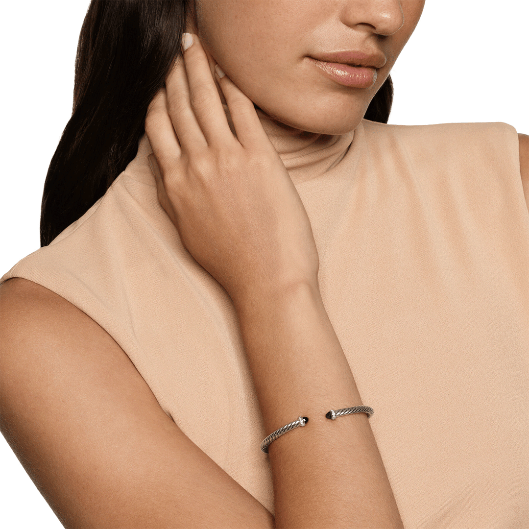 David Yurman Cablespira Flex Bracelet Sterling Silver with Black Onyx and Diamonds, 4mm