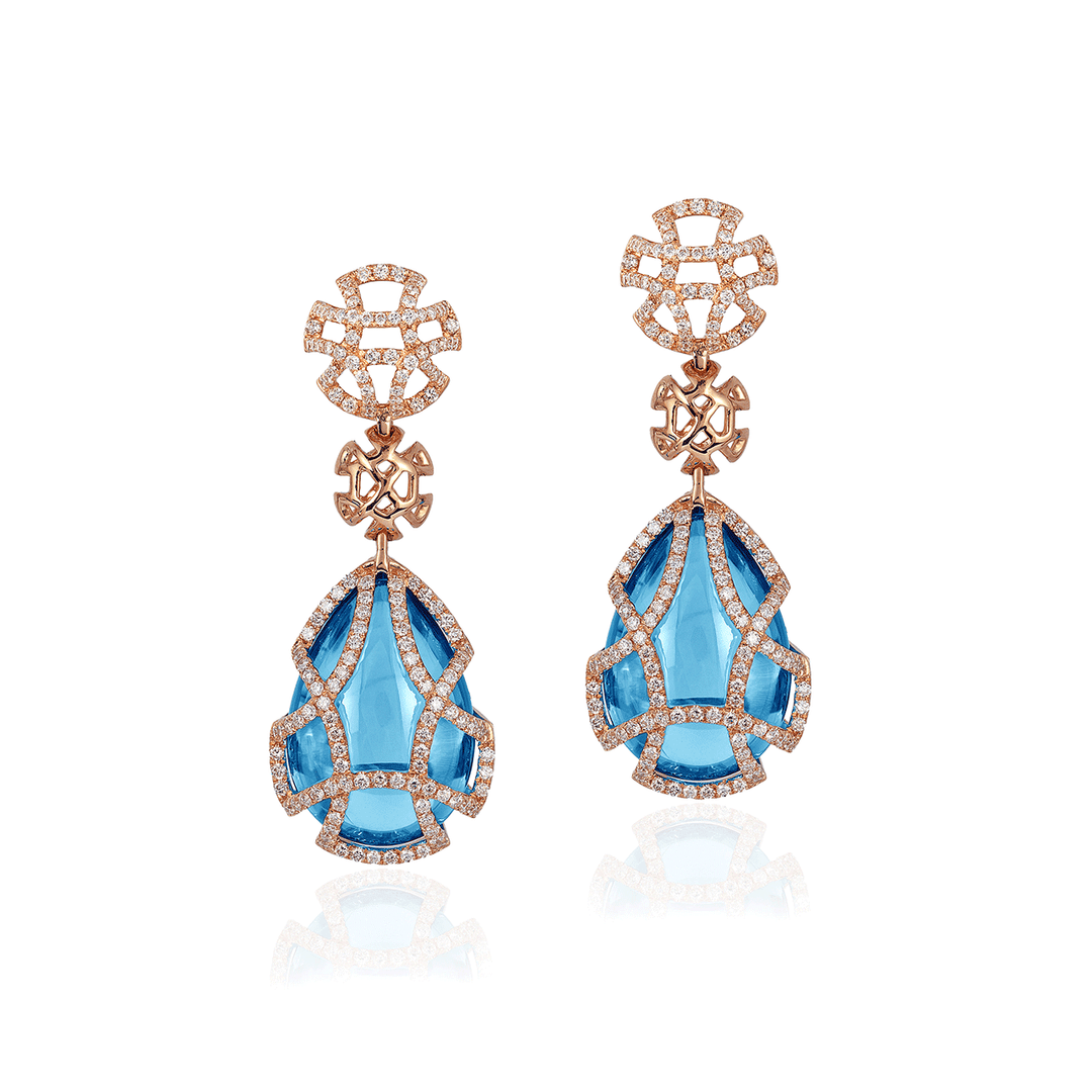 Goshwara Freedom 18k Yellow Gold and Blue Topaz Drop Earrings