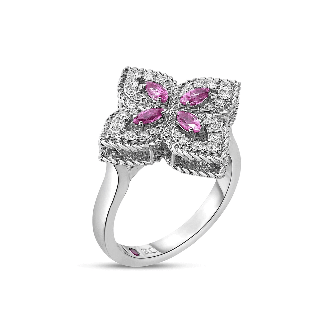 Roberto Coin Venetian Princess 18k White Gold Pink Sapphire and Diamond ring