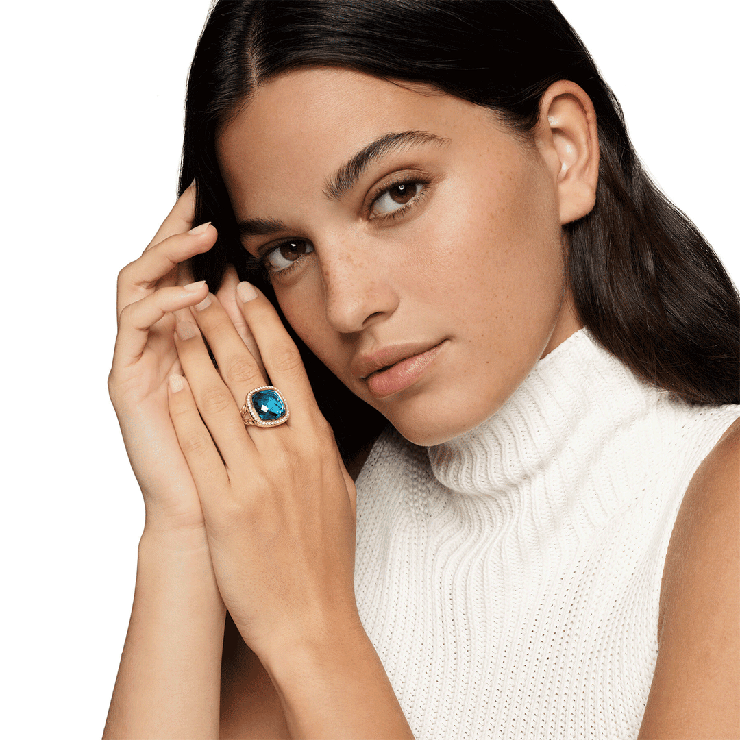 David Yurman Albion® Ring 18K Yellow Gold with Hampton Blue Topaz and Diamonds, 15mm