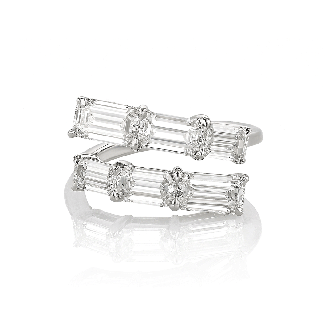 Platinum and 2.83 Total Weight Emerald Cut Diamond Bypass Band